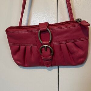 Compact Pink Mini Shoulder Bag with Ring-Buckle Detail